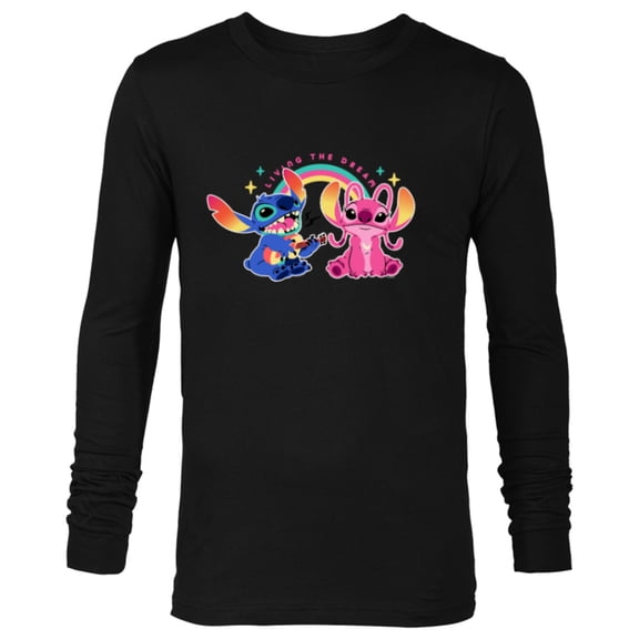 Disney Stitch and Angel Living the Dream - Long Sleeve T-Shirt for Men - Customized-Black