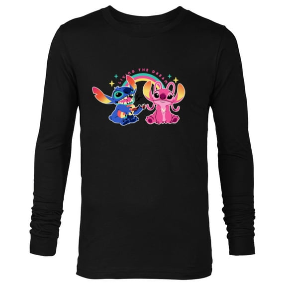 Disney Stitch and Angel Living the Dream - Long Sleeve T-Shirt for Men - Customized-Black