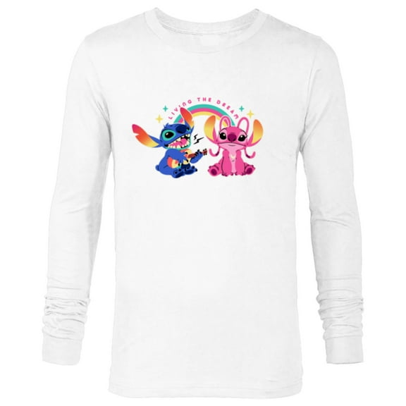 Disney Stitch and Angel Living the Dream - Long Sleeve T-Shirt for Men - Customized-White