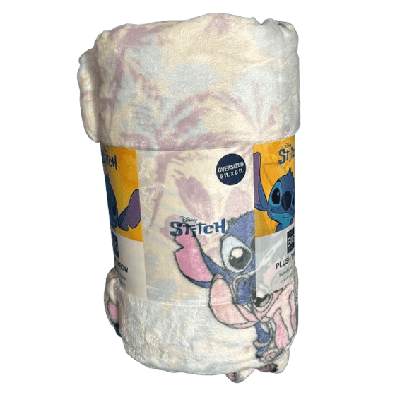 Disney Stitch and Angel Multicolor Printed Polyester Plush Throw Blanket, 60"x72"