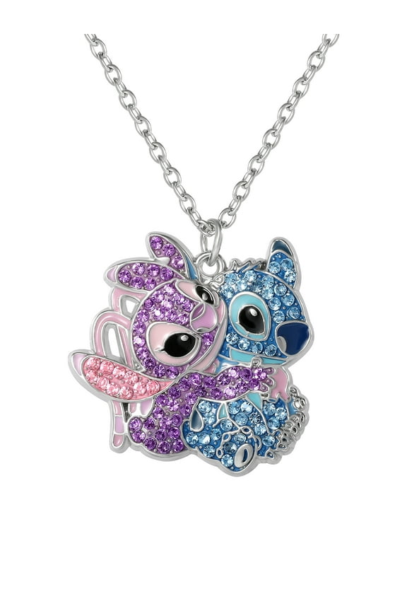 Girls/Tween Stitch and Angel Pave Crystal Pendant, 16" Chain + 3" Extender