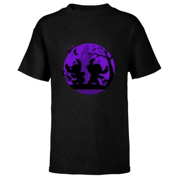 Disney Stitch and Angel Trick or Treat Halloween - Short Sleeve T-Shirt for Kids - Customized-Black
