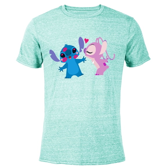 Disney Stitch and Angel Valentine’s Day Kisses - Short Sleeve Blended T-Shirt for Adults – Customized-Ocean Blue