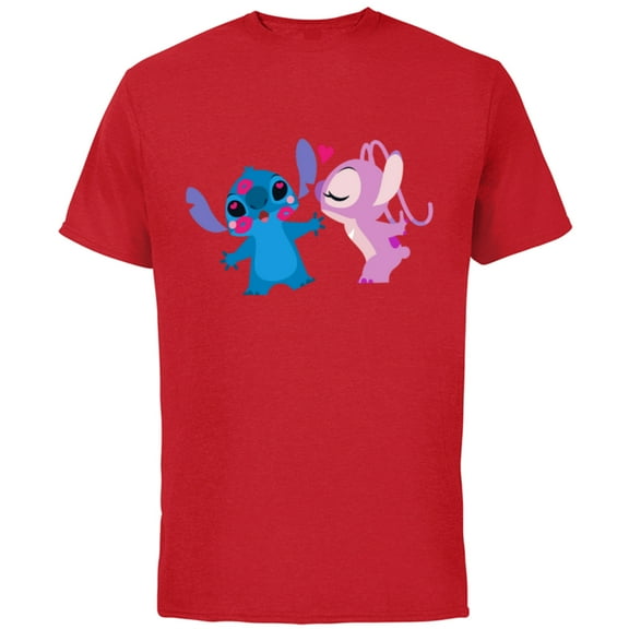 Disney Stitch and Angel Valentine’s Day Kisses - Short Sleeve Cotton T-Shirt for Adults - Customized-Red
