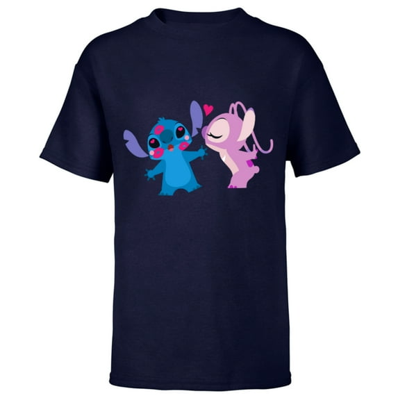 Disney Stitch and Angel Valentine’s Day Kisses - Short Sleeve T-Shirt for Kids – Customized-Navy