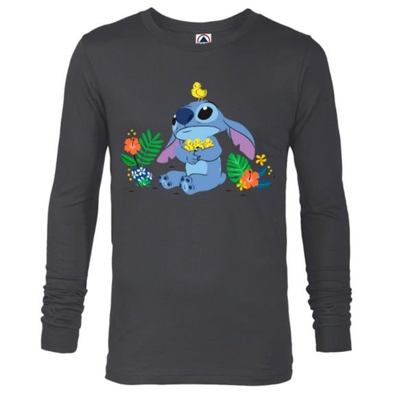 Disney Stitch and Baby Chicks Easter - Long Sleeve T-Shirt for Men - Customized-Charcoal Heather