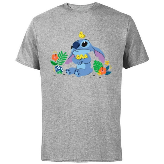 Disney Stitch and Baby Chicks Easter - Short Sleeve Cotton T-Shirt for Adults - Customized-Athletic Heather