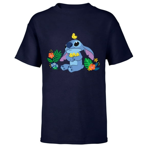 Disney Stitch and Baby Chicks Easter - Short Sleeve T-Shirt for Kids - Customized-Navy