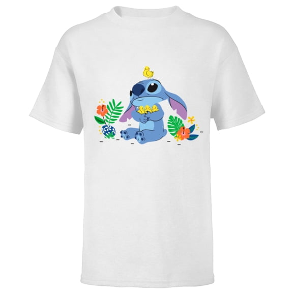 Disney Stitch and Baby Chicks Easter - Short Sleeve T-Shirt for Kids - Customized-White