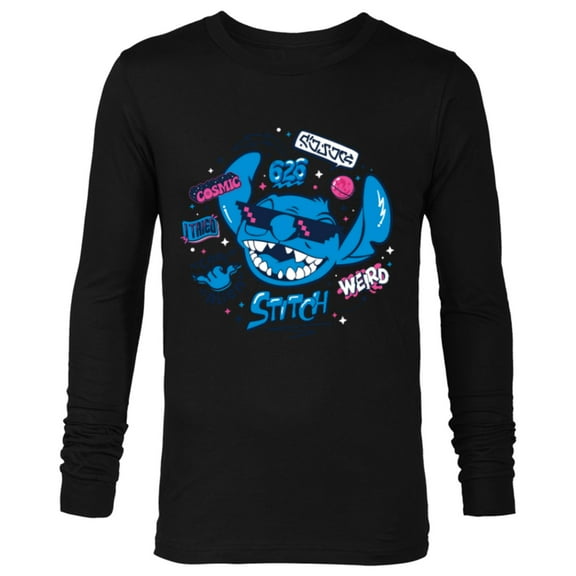 Disney Stitch in Sunglasses Cool Weird and Cosmic Freestyle- Long Sleeve T-Shirt for Men - Customized-Black