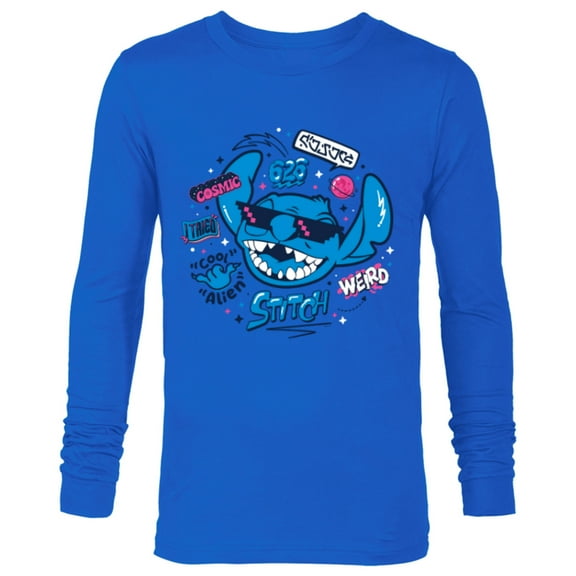 Disney Stitch in Sunglasses Cool Weird and Cosmic Freestyle- Long Sleeve T-Shirt for Men - Customized-Navy