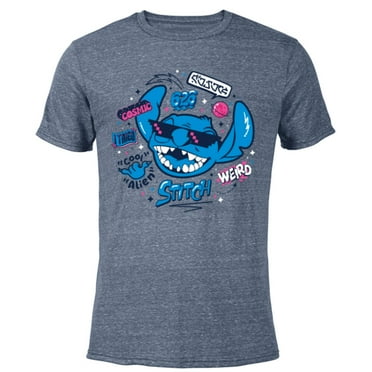 Disney Stitch in Sunglasses Cool Weird and Cosmic Freestyle- Short Sleeve Blended T-Shirt for Adults - Customized-Navy Heather