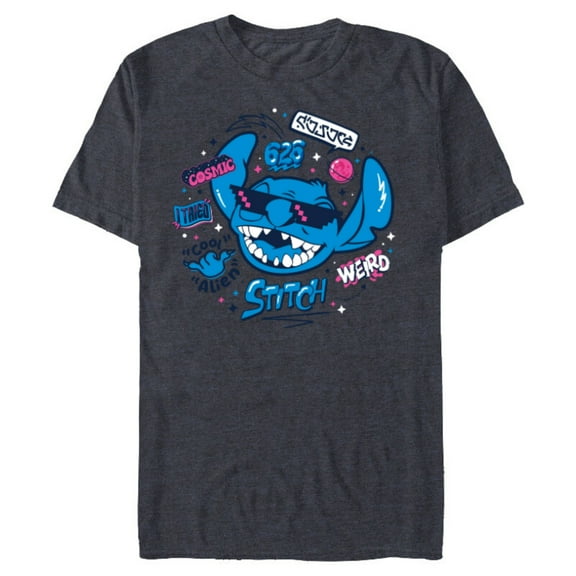 Disney Stitch in Sunglasses Cool Weird and Cosmic Freestyle- Short Sleeve Blended T-Shirt for Adults - Customized-Navy Heather