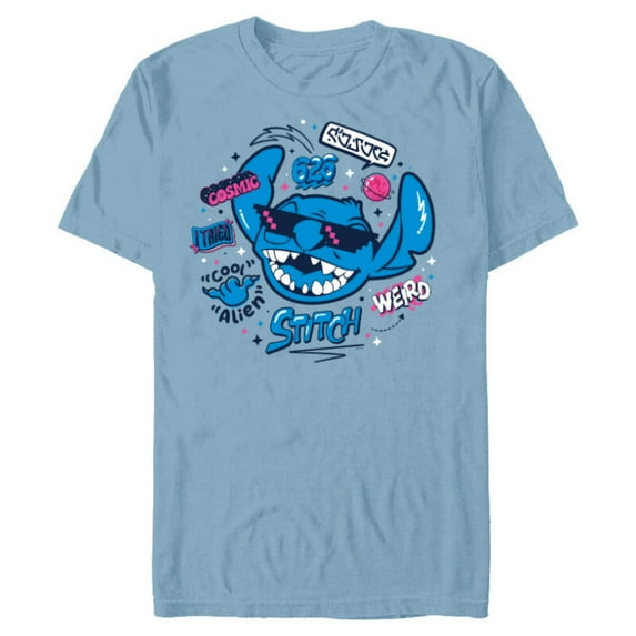 Disney Stitch in Sunglasses Cool Weird and Cosmic Freestyle- Short Sleeve Blended T-Shirt for Adults - Customized-Ocean Blue