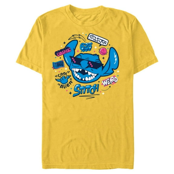Disney Stitch in Sunglasses Cool Weird and Cosmic Freestyle- Short Sleeve Blended T-Shirt for Adults - Customized-Yellow