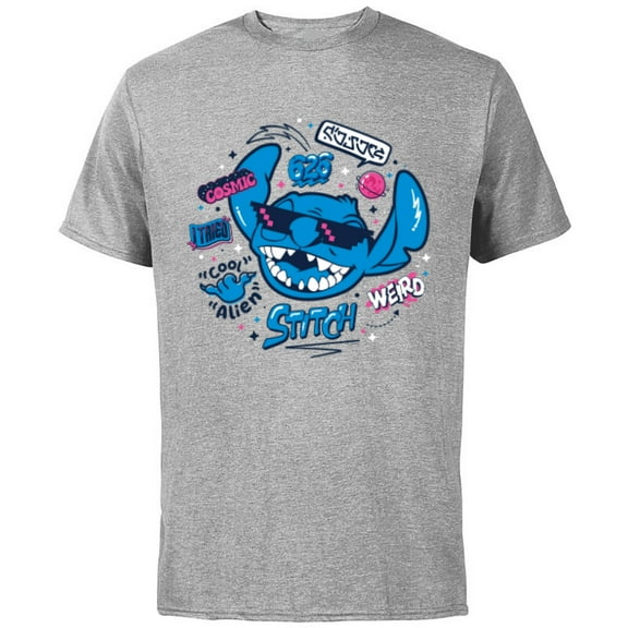 Disney Stitch in Sunglasses Cool Weird and Cosmic Freestyle- Short Sleeve Cotton T-Shirt for Adults - Customized-Athletic Heather