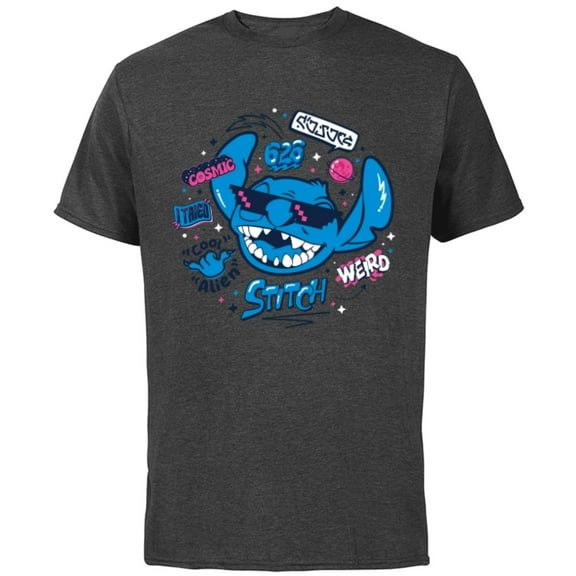 Disney Stitch in Sunglasses Cool Weird and Cosmic Freestyle- Short Sleeve Cotton T-Shirt for Adults - Customized-Charcoal