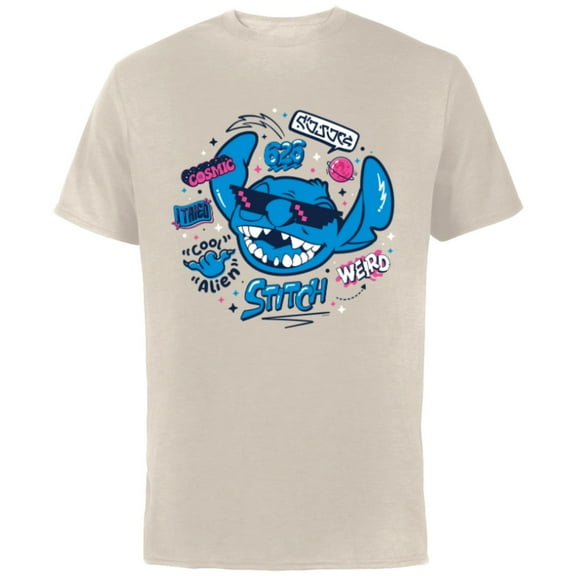 Disney Stitch in Sunglasses Cool Weird and Cosmic Freestyle- Short Sleeve Cotton T-Shirt for Adults - Customized-Natural