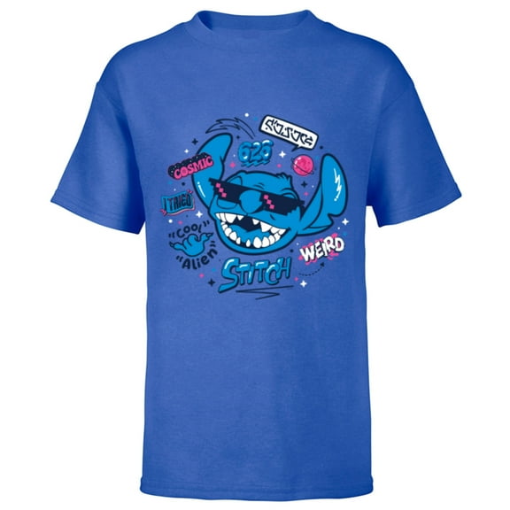 Disney Stitch in Sunglasses Cool Weird and Cosmic Freestyle- Short Sleeve T-Shirt for Kids - Customized-Royal
