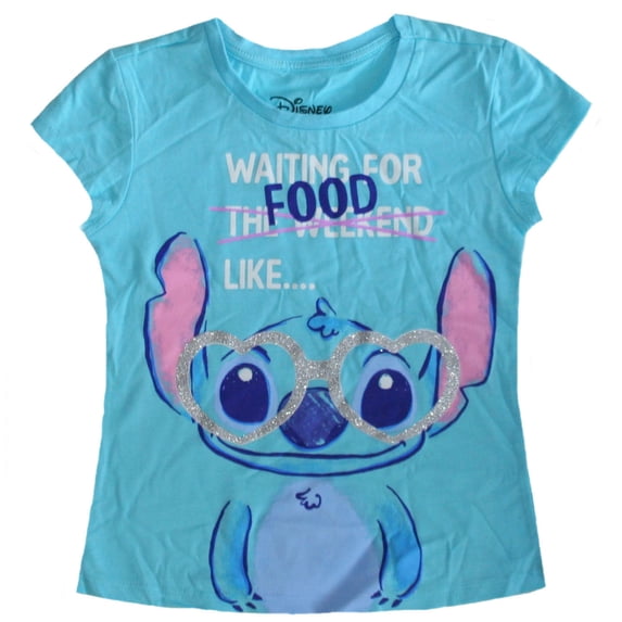Disney Stitch waiting for food like….Little Girl's Blue Graphic Print T-Shirt - Size: XS (3)