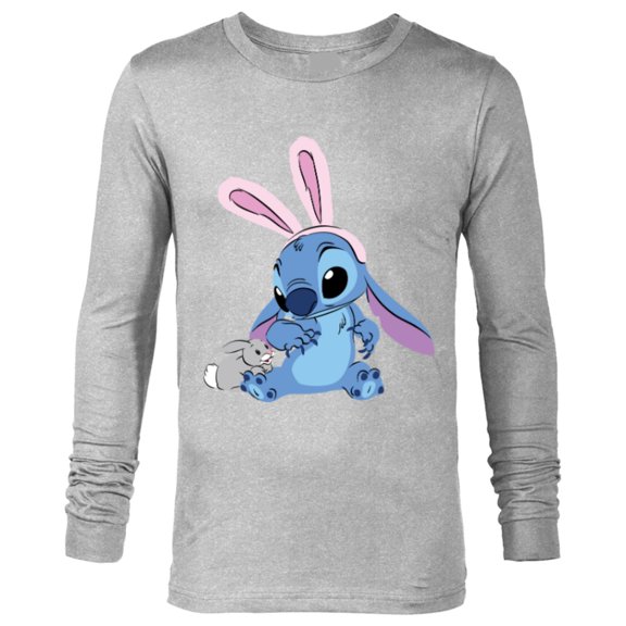 Disney Stitch in Easter Bunny Costume with Cute Fuzzy Friend - Long Sleeve T-Shirt for Men - Customized-Athletic Heather