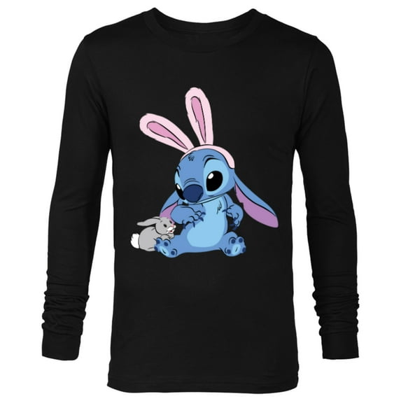 Disney Stitch in Easter Bunny Costume with Cute Fuzzy Friend - Long Sleeve T-Shirt for Men - Customized-Black