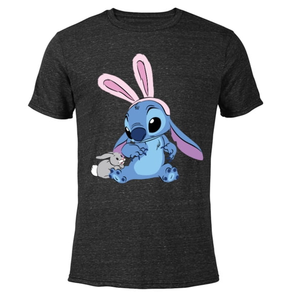 Disney Stitch with Easter Bunny - Short Sleeve Blended T-Shirt for Adults - Customized-Black