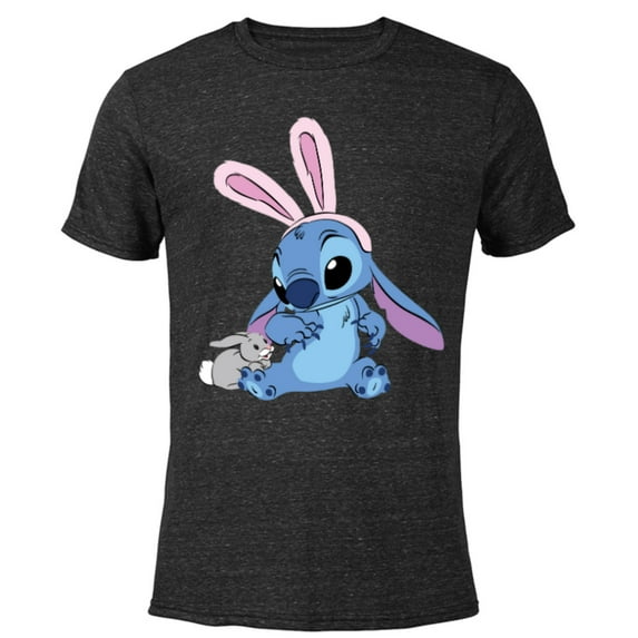Disney Stitch with Easter Bunny - Short Sleeve Blended T-Shirt for Adults - Customized-Black