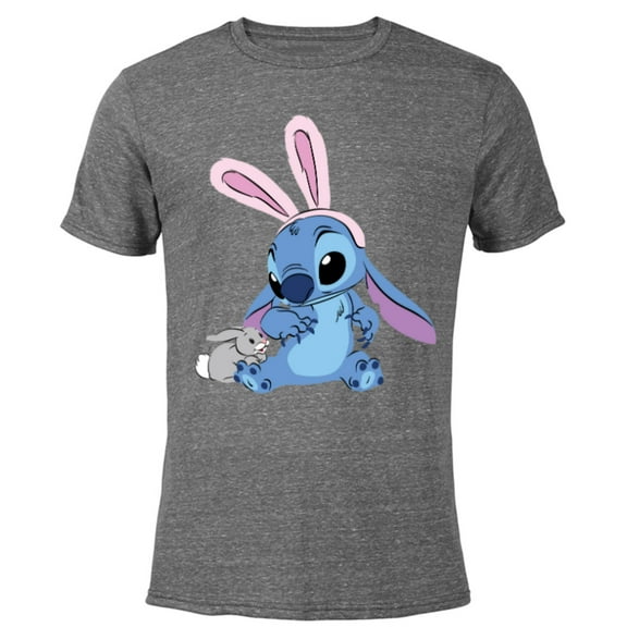 Disney Stitch with Easter Bunny - Short Sleeve Blended T-Shirt for Adults - Customized-Dark Heather