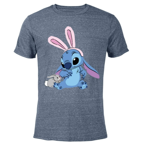 Disney Stitch with Easter Bunny - Short Sleeve Blended T-Shirt for Adults - Customized-Navy Heather