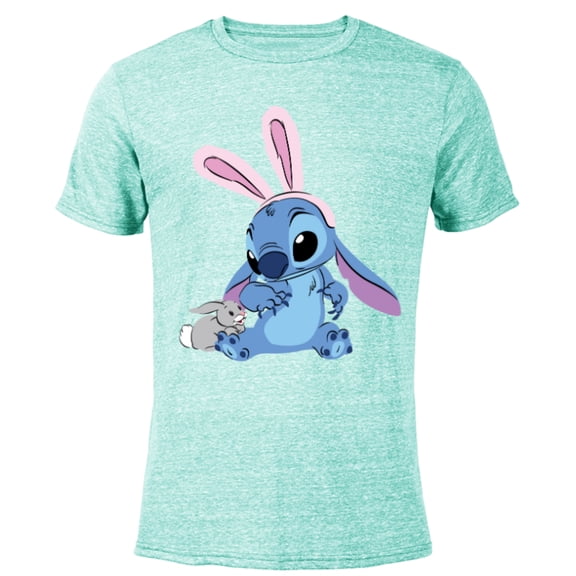 Disney Stitch with Easter Bunny - Short Sleeve Blended T-Shirt for Adults - Customized-Ocean Blue