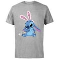 thumbnail image 1 of Disney Stitch in Easter Bunny Costume with Cute Fuzzy Friend - Short Sleeve Cotton T-Shirt for Adults - Customized-Athletic Heather, 1 of 5