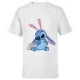 thumbnail image 1 of Disney Stitch in Easter Bunny Costume with Cute Fuzzy Friend - Short Sleeve T-Shirt for Kids - Customized-White, 1 of 5