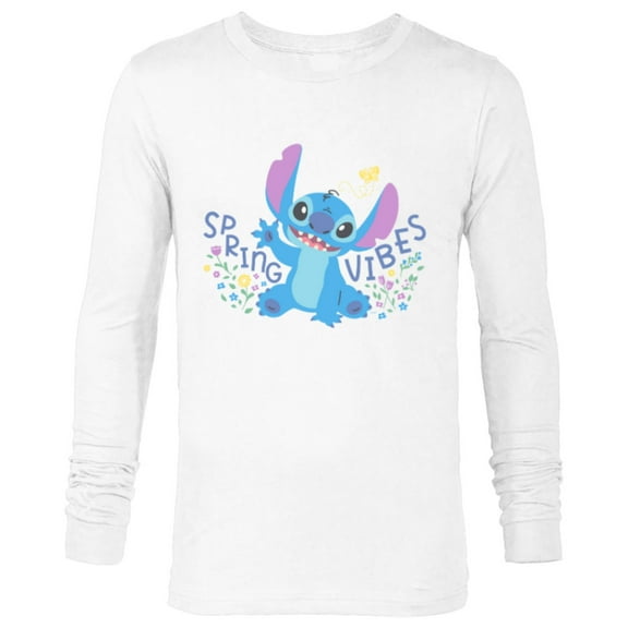 Disney Stitch with Flowers & Butterfly Easter Spring Vibes - Long Sleeve T-Shirt for Men - Customized-White