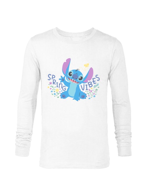 Stitch with Flowers & Butterfly Easter Spring Vibes - Long Sleeve T-Shirt for Men - Customized-White