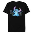 thumbnail image 1 of Disney Stitch with Flowers & Butterfly Easter Spring Vibes - Short Sleeve Blended T-Shirt for Adults - Customized-Black, 1 of 5
