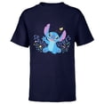thumbnail image 1 of Disney Stitch with Flowers & Butterfly Easter Spring Vibes - Short Sleeve T-Shirt for Kids - Customized-Navy, 1 of 5