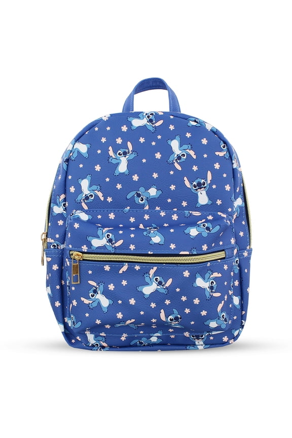 Stitch with Flowers Mini PU Leather Backpack Purse with Adjustable Straps 10 In LSPM18YT