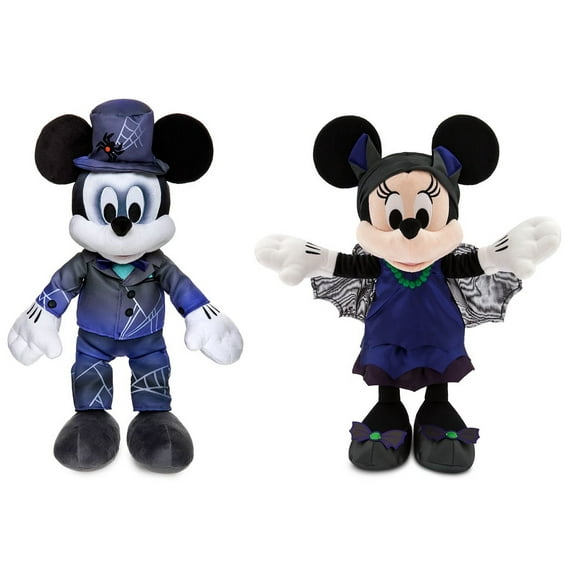 Disney Store 2pc Set Mickey Spooky & Minnie Mouse Bat Halloween Costume Plush Toys Dolls