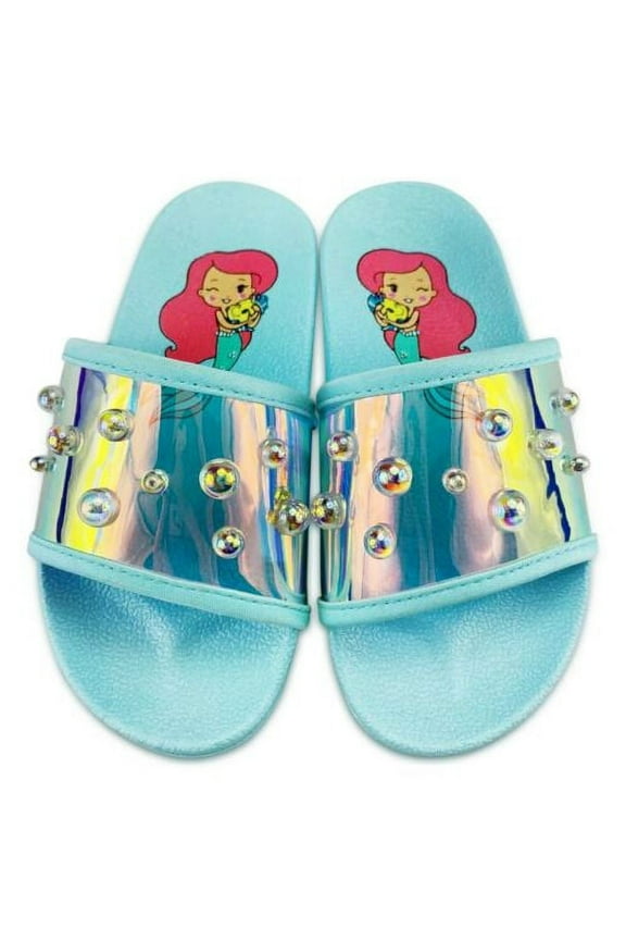 Store Ariel & Flounder The Little Mermaid Slides Flip Flops Sandals Kids Size 7/8