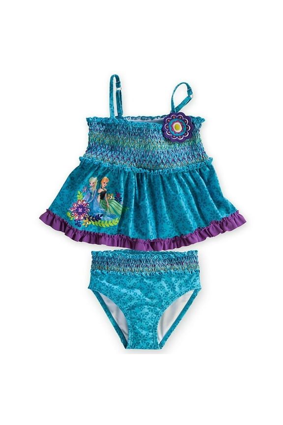 Frozen Anna Elsa 2 PC Deluxe Swimsuit Girl Size 9/10