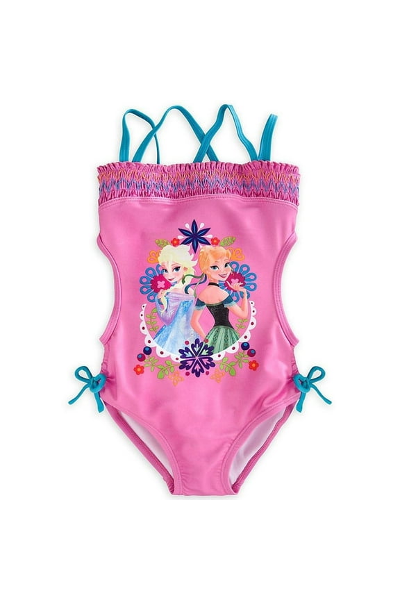 Disney Store Frozen Anna Elsa One Piece Swimsuit Girl Size 7/8
