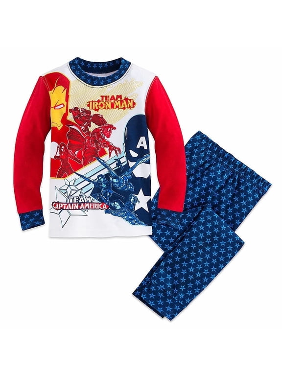 Disney Store Marvel Avengers Captain America Iron Man 2PC Long Sleeve Tight Fit Pajama Set Boy Size 5