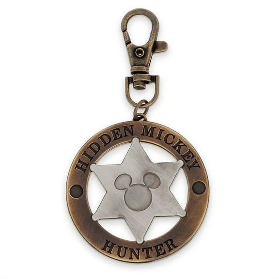 Disney Store Mickey Mouse Hidden Mickey Hunter Icon Sheriff's Badge Bag Charm Keychain