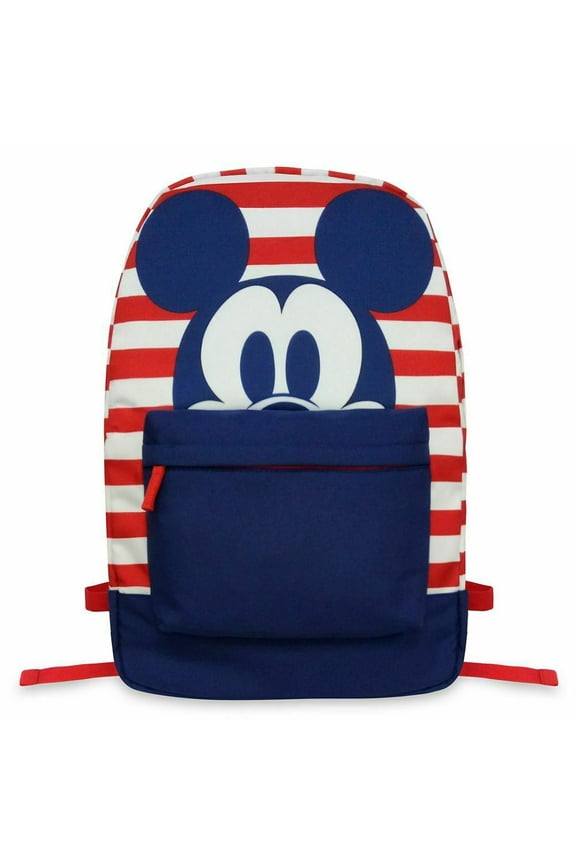 Store Mickey Mouse Screen Art Striped Backpack Bag Red White Blue