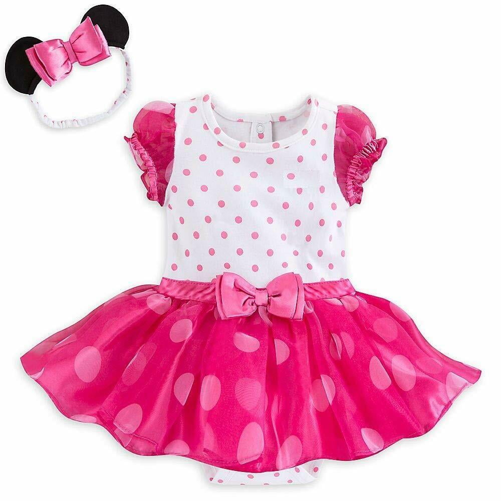 Disney Store Minnie Mouse Pink Polka Dot Baby Bodysuit & Headband 0 3 Months