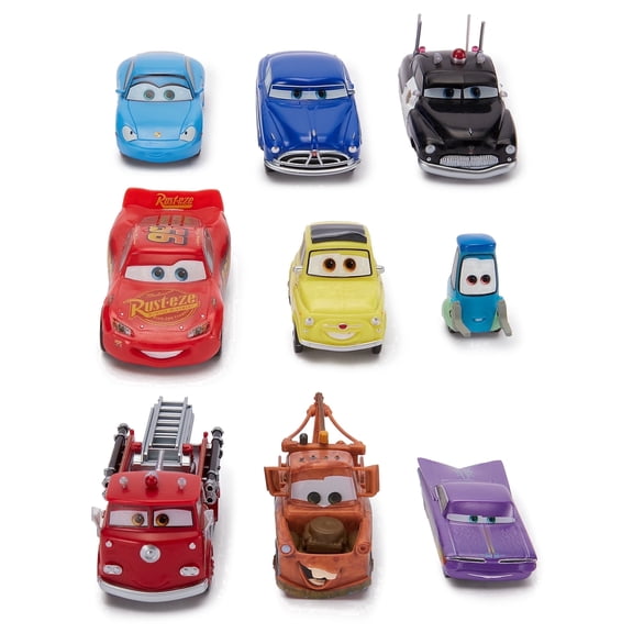Disney Store Official Cars Figure Set 9 Fully Sculpted Disney Figures Including Lightning McQueen, Tow Mater & More in Double-Tiered Box with Scenic Backgrounds
