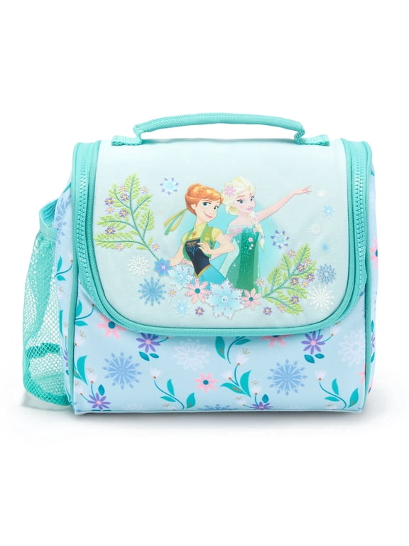 Official Frozen Insulated Lunch Box For Kids With Side Mesh Pocket, Water Resistant Design, Backpack Attachment Snaps, Interior Name Label, Disney Screen Art Featuring Anna & Elsa