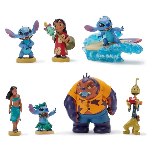 Disney Store Official Lilo & Stitch Figure Set 7 Fully Sculpted Disney Figures Including Lilo, Stitch, Nani & More in Double-Tiered Box with Scenic Backgrounds