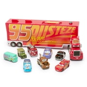 Disney Store Official Mack Hauler Play Set - Light & Sound Mack Carrier with 8 Pullback Die Cast Vehicles - Red, Fillmore, Lightning McQueen, Bobby Swift, Cal Weathers, Sarge, Sheriff & Tow Mater